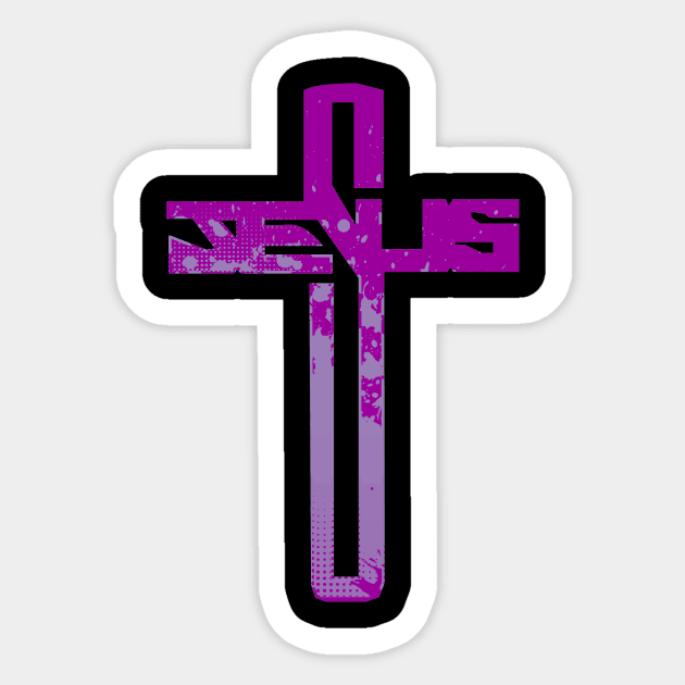 Purple Jesus Cross Sticker by AlondraHanley